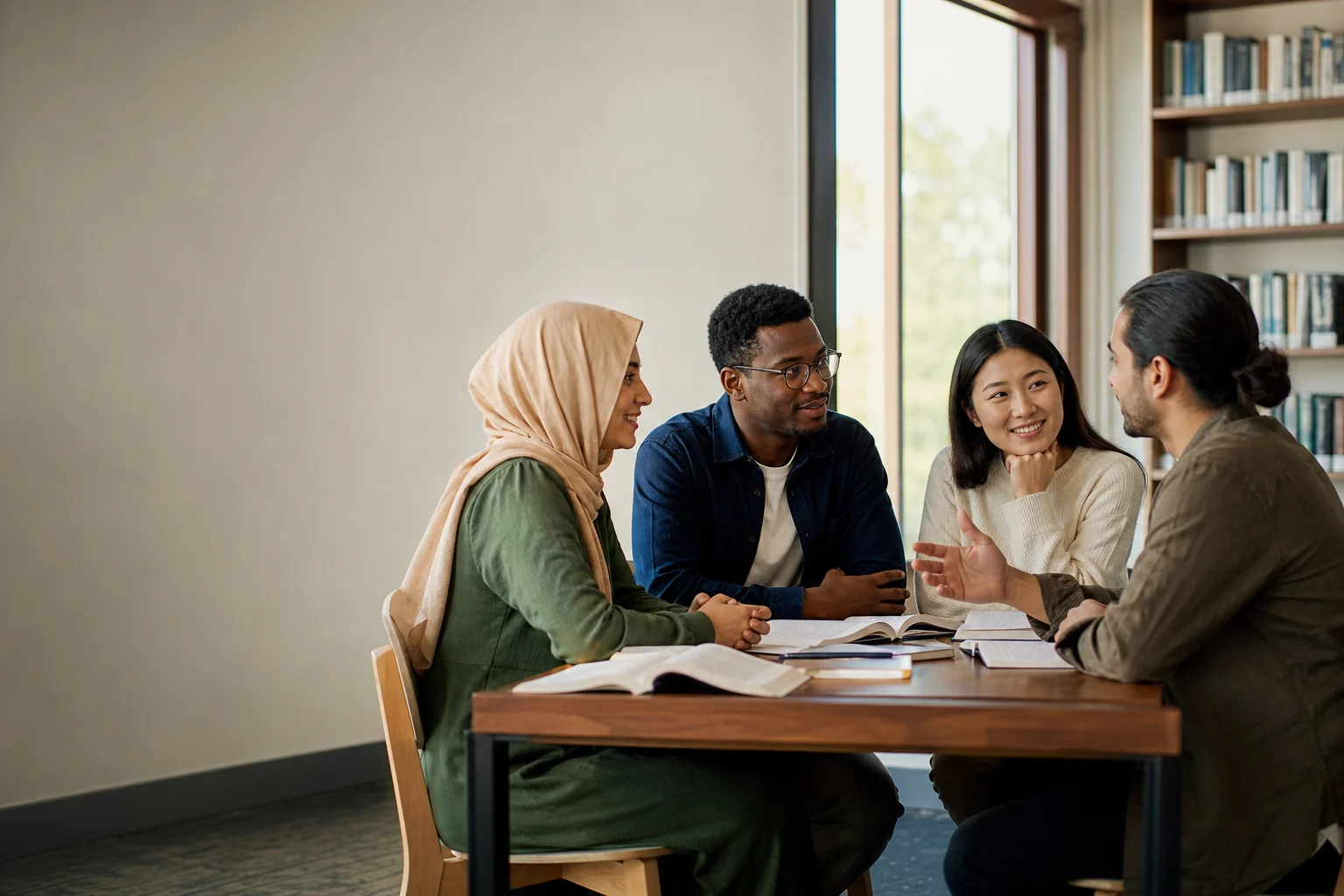 People from different backgrounds talking and learning together